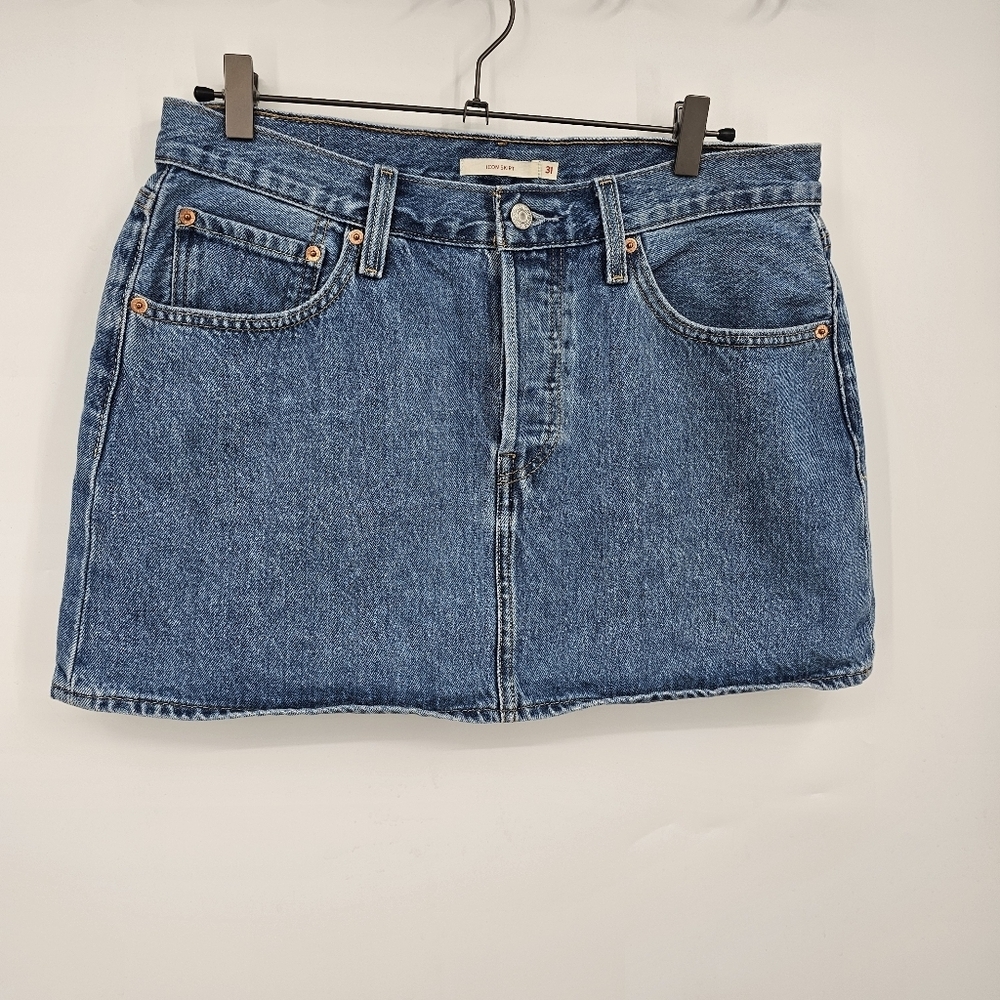 Levi Strauss & Co. Levi’s Icon Denim Mini Skirt Blue Jean Size 31 - Picture 2 of 5